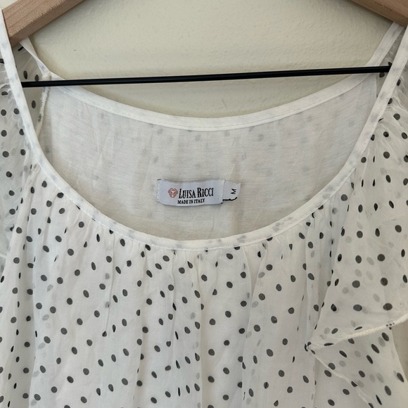 LUISA RICCI White Polka Dot Print Silk Layered Flutter Sleeve Blouse - Picture 2 of 5